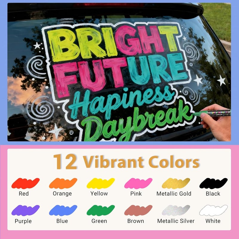 SAKEYR 12 Dual Tip Liquid Chalk Markers - Erasable Marker Pens for Blackboard, Chalkboard Signs, Glass, Chalk Pens Wet Erase Makers for Bar Menu, School,Wedding Sign, Just Married Car Windows Decorations - Image 5